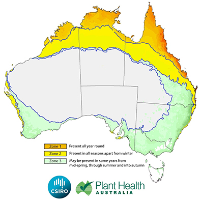 Map of zones likely to be at risk from fall armyworm