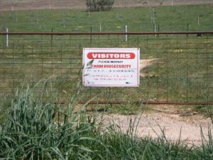 biosecurity sign on fence